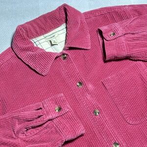 LL Bean Pink Thick Corduroy Plaid Lined Pocket Button Shirt Womens Petite Medium